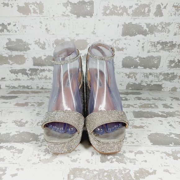 Steve Madden Lessa-R Sparkle Silver Buckle Ankle Strap Heeled Sandals O468 - Picture 3 of 9